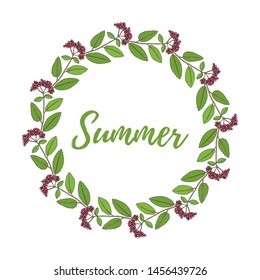 Floral frame with summer flowers and leaves. Floral wreath. Vintage Greeting Card. Vector illustration
