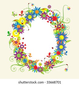 Floral frame, summer illustration