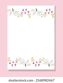 Floral frame with summer meadow wildflowers, herbs, grass, leaves. Rectangle botanical border. 