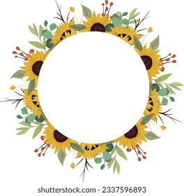 floral frame with sunflower bouquet suitable for decorating wedding invitation cards or greeting cards