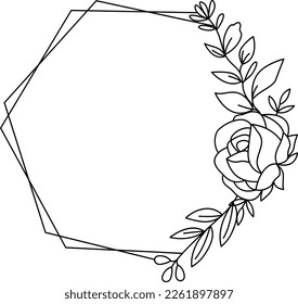 FLORAL FRAME SVG, Hexagon Frame SVG, floral hexagon Frame, Flower Monogram frame svg