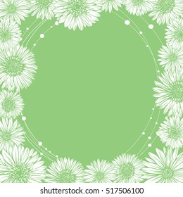 floral frame template edge chamomile decorated in one color on a green background