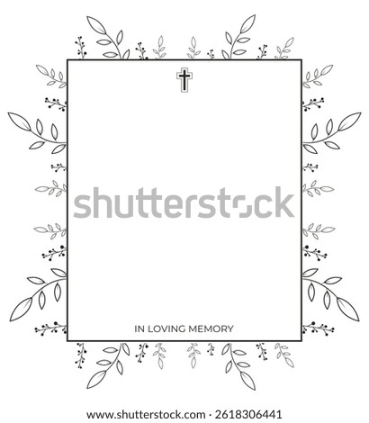 Floral Frame Template. Elegant background with a delicate black floral border. Perfect for invitations and memorial cards.