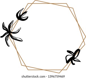 Floral frame template with gold lines and ink flower clip art vector EPS format