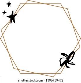 Floral frame template with gold lines and ink flower clip art vector EPS format