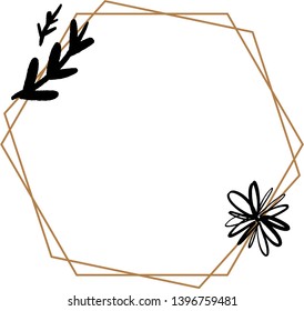 Floral frame template with gold lines and ink flower clip art vector EPS format