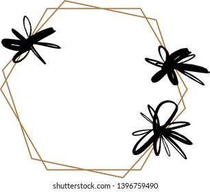 Floral frame template with gold lines and ink flower clip art vector EPS format