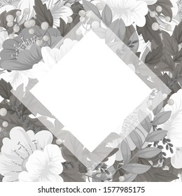 Floral frame template - white and black floral card