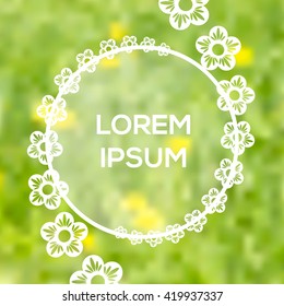Floral frame for text. Blurred floral background. Spring time.  Vector Illustration.