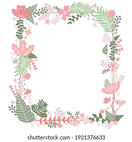 Floral frame for text, hand drawn patterns.
vector illustration.flower background pastel theme.