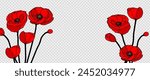Floral frame for text or photo with red poppies isolated on a transparent background. Floral design. Contour of poppy flowers.