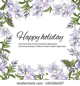 Floral frame for text. Set of violet flowers on a white background Veronica Formosa. Vector illustration for invitations, greetings.