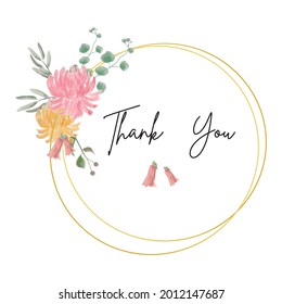 Floral frame text, thank you card, wedding invitation, chrysanthemum, olive, petal, stem flower arrangement isolated vector.