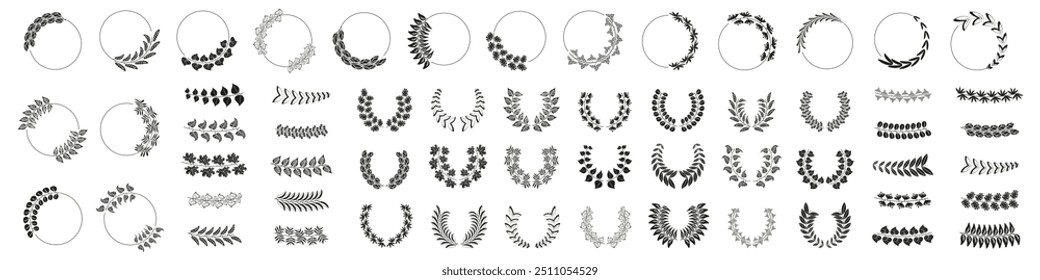 Quadro floral, galho de árvore, coroa de louro vintage design elementos decoração para casamento, cosméticos, prêmio