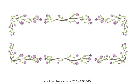 Floral Frame with Tree Branches and Purple Flowers. Nature plants and flowers concept vector
