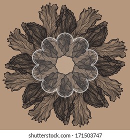 Floral frame with tulips with lace. Vector illustration.
