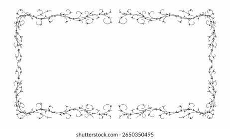 Floral frame vector with abstract swirls and vines isolated on white, perfect for invitations, greeting cards, or decorative vintage borders 