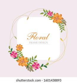 Floral frame Vector of beautiful flowers wreath on pink Background suitable for invitation, wedding, greeting cards, birthday cards etc.
