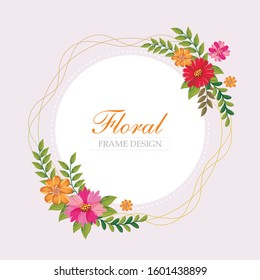 Floral frame Vector of beautiful flowers wreath on pink Background suitable for invitation, wedding, greeting cards, birthday cards etc.