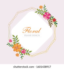 Floral frame Vector of beautiful flowers wreath on pink Background suitable for invitation, wedding, greeting cards, birthday cards etc.