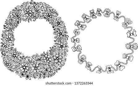 floral frame vector black and white