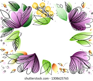 Floral frame vector with copy space on white