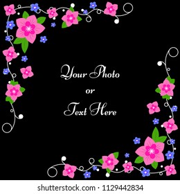 Floral frame vector design on black background.