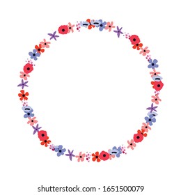 Floral Frame. Vector flowers arranged un a shape of the wreath on white background perfect for wedding invitations and birthday cards