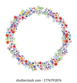 Floral Frame. Vector flowers arranged un a shape of the wreath perfect for wedding invitations and birthday cards