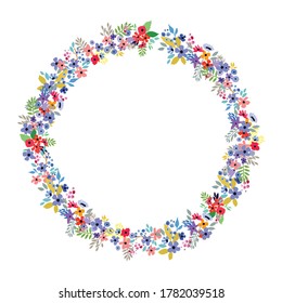 Floral Frame. Vector flowers arranged un a shape of the wreath on white background