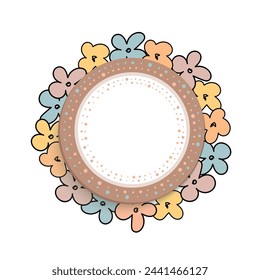 Floral frame. Vector illustration of a hand drawn spring wreath isolated on a white background. Circle silhouette from leaves for invitations, greeting cards, posters, blogs. Doodle style.