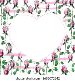
Floral frame. Vector illustration with hand-drawn roses on a white background. Use for decoration greeting cards, invitations, etc.