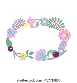 Floral frame vector illustration isolated on white background, flower frame isolated on white, hand-drawn flower frame, flower illustration isolated, flower ornament for lettering and scrapbook