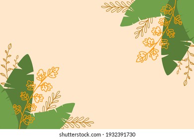 Floral Frame. Vector illustration in simple flat style with copy space for text - background with tropical plants and leaves.