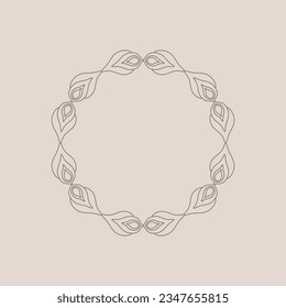 Floral frame vector line art illustration.