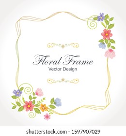 Floral Frame Vector, with lineal geometric design. cute, lovely and trendy for Wedding Invitation, thank you, rsvp card etc. designed with flat design 