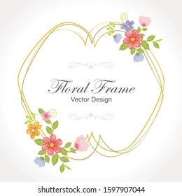 Floral Frame Vector, with lineal geometric design. cute, lovely and trendy for Wedding Invitation, thank you, rsvp card etc. designed with flat design 