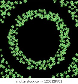 Floral Frame. Vector Round Pattern with Small Wild Flowers for Card, Cover, Banner. Floral Decoration for Wedding or Birthday Invitation. Colorful Design on Black Background.