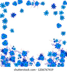 Floral Frame. Vector Round Pattern with Tiny Wild Flowers for Wallpaper, Banner, Placard. Floral Decoration for Wedding or Birthday Invitation. Bright Design on White Background.