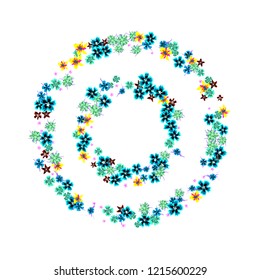 Floral Frame. Vector Round Pattern with Little Wild Flowers for Print, Brochure, Poster. Floral Decoration for Wedding or Birthday Invitation. Bright Design on White Background.