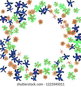 Floral Frame. Vector Round Pattern with Small Wild Flowers for Print, Cover, Poster. Floral Decoration for Wedding or Birthday Invitation. Colorful Design on White Background.