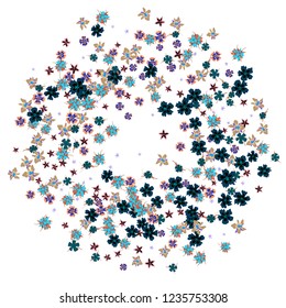 Floral Frame. Vector Round Pattern with Little Wild Flowers for Print, Brochure, Poster. Floral Decoration for Wedding or Birthday Invitation. Bright Design on White Background.