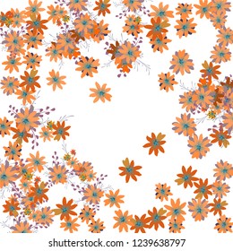 Floral Frame. Vector Round Pattern with Little Wild Flowers for Card, Banner, Placard. Floral Decoration for Wedding or Birthday Invitation. Bright Design on White Background.