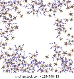 Floral Frame. Vector Round Pattern with Small Wild Flowers for Wallpaper, Brochure, Placard. Floral Decoration for Wedding or Birthday Invitation. Colorful Design on White Background.