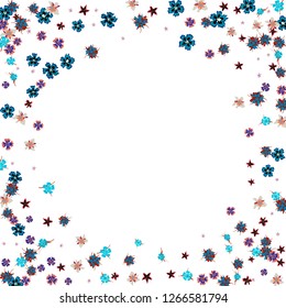 Floral Frame. Vector Round Pattern with Small Wild Flowers for Print, Brochure, Placard. Floral Decoration for Wedding or Birthday Invitation. Bright Design on White Background.