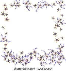 Floral Frame. Vector Square Pattern with Little Wild Flowers for Print, Brochure, Placard. Floral Decoration for Wedding or Birthday Invitation. Colorful Design on White Background.