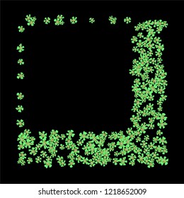 Floral Frame. Vector Square Pattern with Little Wild Flowers for Card, Banner, Placard. Floral Decoration for Wedding or Birthday Invitation. Bright Design on Black Background.