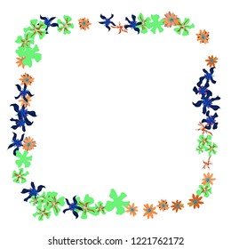 Floral Frame. Vector Square Pattern with Little Wild Flowers for Card, Cover, Poster. Floral Decoration for Wedding or Birthday Invitation. Trendy Design on White Background.