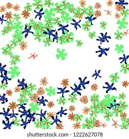 Floral Frame. Vector Square Pattern with Little Wild Flowers for Wallpaper, Brochure, Placard. Floral Decoration for Wedding or Birthday Invitation. Colorful Design on White Background.