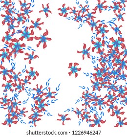 Floral Frame. Vector Square Pattern with Little Wild Flowers for Wallpaper, Banner, Placard. Floral Decoration for Wedding or Birthday Invitation. Colorful Design on White Background.